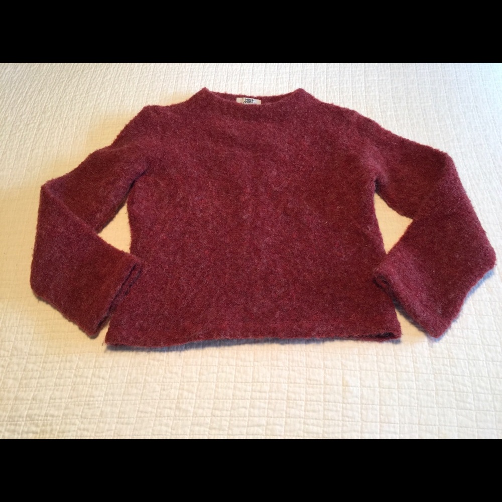 VTG red New Man wool mix boxy cropped sweater w/ wide mock neck
